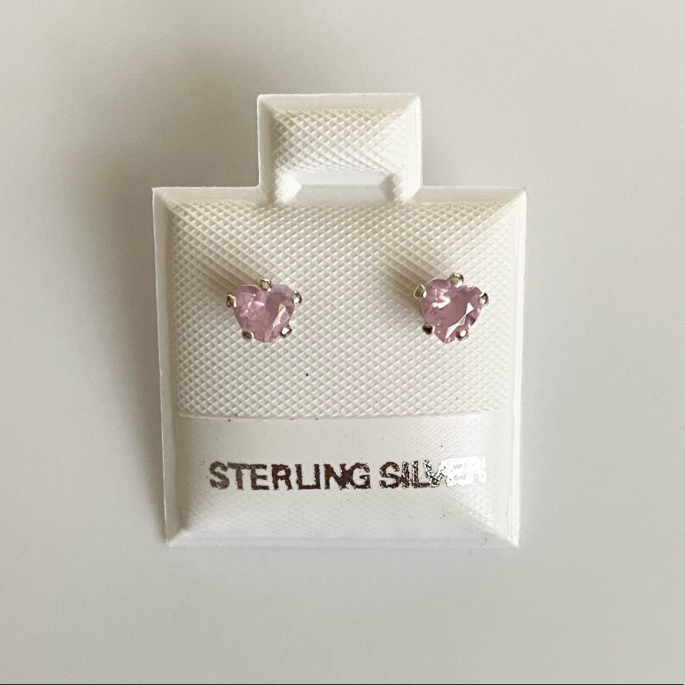 925 Sterling Silver Pink Heart Earring Studs
